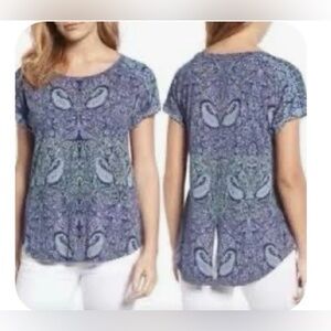 Lucky Brand Women Paisley Print Size M Short Sleeve Top Peasant Modal Cotton